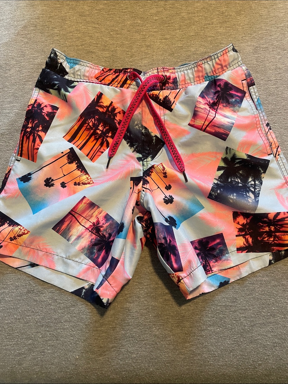 Surf Society Swimwear Tropical Print Swim Shorts in Pink and Blue